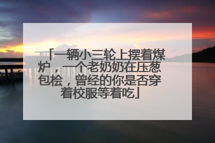 一辆小三轮上摆着煤炉，一个老奶奶在压葱包桧，曾经的你是否穿着校服等着吃