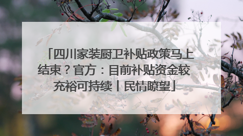 四川家装厨卫补贴政策马上结束？官方：目前补贴资金较充裕可持续丨民情瞭望