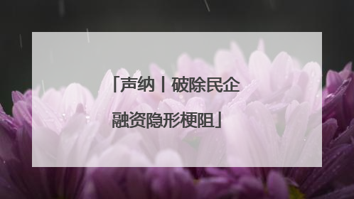 声纳丨破除民企融资隐形梗阻