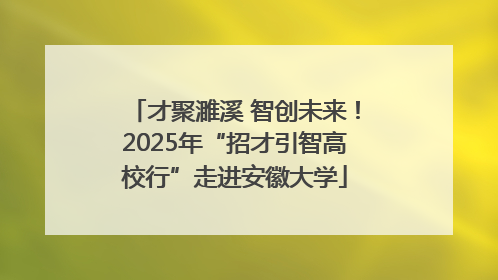 才聚濉溪 智创未来！2025年“招才引智高校行”走进安徽大学